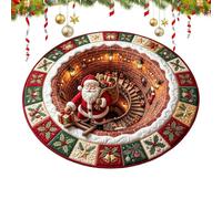 Round Christmas Mat, Optical Illusion Santa Design, Decorative Floor Coveri | Christmas Carpet Area Mat for Home Entryway Bedroom Dining Room Family Gathering Holiday