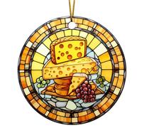 Round Christmas Ornament Cheese Personalised Christmas Bauble Ceramic Keepsake Ornaments Classic Ceramic Christmas Hanging Ornament For Office Window Door Accent