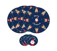 Round Christmas Placemats & Coasters Set 8Pcs MDF Cork Backing Table Protector
