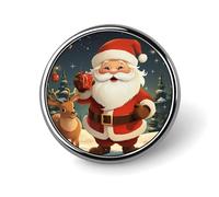 Round Christmas Santa Claus Lapel Pin Metal Brooch Personalized Novelty Pin Cute Button Badge Safety Pin Fashion Jewelry Accessories Gift for Clothes Hat Backpack Bag
