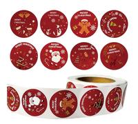 Round Christmas Sticker500pcs Christmas Pattern Stickers Christmas Envelope Sealing Sticker Decorative Tag StickersChristmas Gift Party Decoration Round red roll Sticker