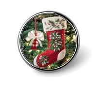 Round Christmas Stocking Brooch Classic Mini Pin 1 Inch Aluminum Alloy Lapel Pin Personalized Button Badge for Backpack Hat Suit Jacket Clothing Decoration