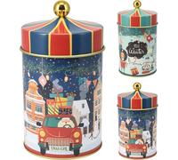 Round Christmas Storage Tin | Kitchen Food Tin Festive Cookie Biscuit Tin | 3D Carousel Shaped Gift Box Festive Designs for Sweets Treats - Design Varies One Supplied