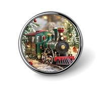 Round Christmas Train Brooch Classic Mini Pin 1 Inch Aluminum Alloy Lapel Pin Personalized Button Badge for Backpack Hat Suit Jacket Clothing Decoration