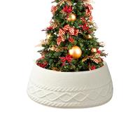 Round Christmas Tree Collar, Christmas Tree Ring Skirt, Modern 28" Luxury Cable Knit Knitted Thick Foldable Rustic Holiday Decoration, Perfect for Indoor Home & Office Floor Use (White)
