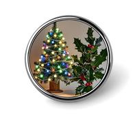 Round Christmas Tree Holly Brooch Classic Mini Pin 1 Inch Aluminum Alloy Lapel Pin Personalized Button Badge for Backpack Hat Suit Jacket Clothing Decoration