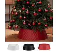 Round Christmas Tree Skirt - Sturdy & Durable Christmas Tree Collar - 9.1" H 22.8" Top & 28" Base Diameter Woven Design Xmas Tree Skirt - 12 Pieces Plastic Ring for Artificial or Real Trees - Red