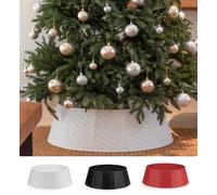 Round Christmas Tree Skirt - Sturdy & Durable Christmas Tree Collar - 9.1" H 22.8" Top & 28" Base Diameter Woven Design Xmas Tree Skirt - 12 Pieces Plastic Ring for Artificial or Real Trees - White