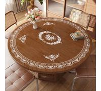 Round Clear Table Protector with Floral Pattern,50-155cm Waterproof Oil-Proof Plastic Tablecloth PVC Vinyl Round Desk Pad for Dining Room Tables (Red,60cm)