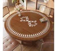 Round Clear Table Protector with Floral Pattern,50-155cm Waterproof Oil-Proof Plastic Tablecloth PVC Vinyl Round Desk Pad for Dining Room Tables (Green,85cm)
