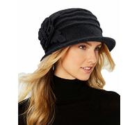 Round Cloche Hat for Women Vintage Wool 1920s Cloche Winter Hat, Black, M