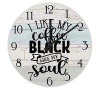 Round Clock,I Like My Coffee Black Like My Soul Funny Coffee Quotes,Modern Round Clocks Silent Non-Ticking Decor Clocks for Living Room Kitchen 25cm