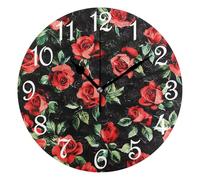 Round Clock,Red Roses Flowers,Stylish Decor Clocks Easy To Read Digital Wall Clocks for Home School 25cm