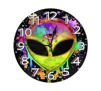 Round Clocks Rainbow Splatter Space Alien Third Eye Quiet Desk Clock Modern Home Décor Quartz Clocks, For School, Outdoor, Cafe, 25cm