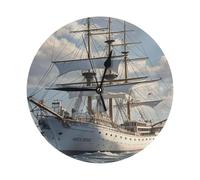 Round Clocks Vintage Nautical White Ship Wall Clock Decorative Modern Quartz Clocks, For Cafe, Kitchen, Hotel, 25cm