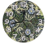 Round Clocks William Morris Seaweed Flower Numeral Wall Clock Decorative Quiet Desk Clock Modern Wall Clock, For Office, Hotel, Farmhouse, 25cm
