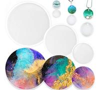 Round Coaster Resin Epoxy Silicone Moulds 6-Bundle 2 Disc Circle Tray with Hole Jewelry Casting Necklace Pendant Keychain Charms
