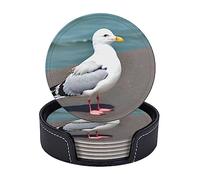 Round Coasters 3.9 in. Set of 6 Leather Beverage Coasters for Home and Kitchen Decor Cute Seagull Patterns