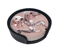 Round Coasters, Bedlington Terrier,Mugs Pad Cups Mat Set of 6 Leather Drinks Coasters with Holder