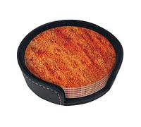Round Coasters, Burnt Orange,Mugs Pad Cups Mat Set of 6 Leather Drinks Coasters with Holder