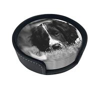 Round Coasters, English Springer Spaniel,Mugs Pad Cups Mat Set of 6 Leather Drinks Coasters with Holder