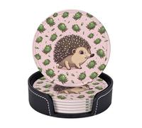 Round Coasters for Drinks Set of 6 for Coffee Table Cartoon Hedgehog Cup Coaster Set for Home Decor Mat Pad