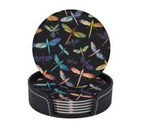 Round Coasters for Drinks Set of 6 for Coffee Table Colorful Dragonfly Cup Coaster Set for Home Decor Mat Pad