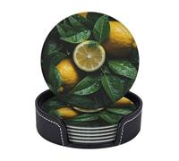 Round Coasters for Drinks Set of 6 for Coffee Table Fresh Lemon Cup Coaster Set for Home Decor Mat Pad