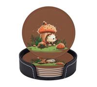 Round Coasters for Drinks Set of 6 for Coffee Table Hedgehog and Mushroom Cup Coaster Set for Home Decor Mat Pad