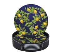 Round Coasters for Drinks Set of 6 for Coffee Table Lemon Tree Cup Coaster Set for Home Decor Mat Pad