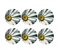 Round Coasters for Drinks Set of 6, PU Leather Coaster for Hot or Cold Drinks, 4" Drink Coasters for Coffee Table, Daisy Cup Mat for Tabletop Protection Drinking Cup Pad