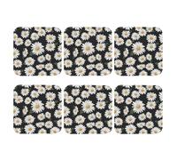 Round Coasters for Drinks Set of 6, PU Leather Coaster for Hot or Cold Drinks, 4" Drink Coasters for Coffee Table, White Daisy Cup Mat for Tabletop Protection Drinking Cup Pad