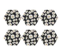 Round Coasters for Drinks Set of 6, PU Leather Coaster for Hot or Cold Drinks, 4" Drink Coasters for Coffee Table, White Daisy Cup Mat for Tabletop Protection Drinking Cup Pad