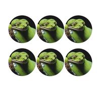 Round Coasters for Drinks Set of 6, PU Leather Coaster for Hot or Cold Drinks, 4" Drink Coasters for Coffee Table, Cute Green Tree Python Cup Mat for Tabletop Protection Drinking Cup Pad