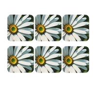 Round Coasters for Drinks Set of 6, PU Leather Coaster for Hot or Cold Drinks, 4" Drink Coasters for Coffee Table, Daisy Cup Mat for Tabletop Protection Drinking Cup Pad