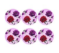 Round Coasters for Drinks Set of 6, PU Leather Coaster for Hot or Cold Drinks, 4" Drink Coasters for Coffee Table, Red and Purple Roses Cup Mat for Tabletop Protection Drinking Cup Pad