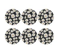 Round Coasters for Drinks Set of 6, PU Leather Coaster for Hot or Cold Drinks, 4" Drink Coasters for Coffee Table, White Daisy Cup Mat for Tabletop Protection Drinking Cup Pad