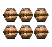 Round Coasters for Drinks Set of 6, PU Leather Coaster for Hot or Cold Drinks, 4" Drink Coasters for Coffee Table, Beautiful View of The Netherlands Cup Mat for Tabletop Protection Drinking Cup Pad