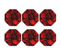 Round Coasters for Drinks Set of 6, PU Leather Coaster for Hot or Cold Drinks, 4" Drink Coasters for Coffee Table, Red Dahlia Flower on Black Cup Mat for Tabletop Protection Drinking Cup Pad