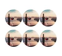 Round Coasters for Drinks Set of 6, PU Leather Coaster for Hot or Cold Drinks, 4" Drink Coasters for Coffee Table, Greek Wine Cup Mat for Tabletop Protection Drinking Cup Pad