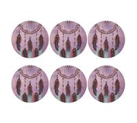 Round Coasters for Drinks Set of 6, PU Leather Coaster for Hot or Cold Drinks, 4" Drink Coasters for Coffee Table, Dream Catcher Cup Mat for Tabletop Protection Drinking Cup Pad