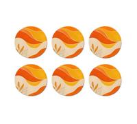 Round Coasters Set of 6, Orange and Beige Abstract Art Style | Boho Wave Leaf Pattern, Abstract Art Style
