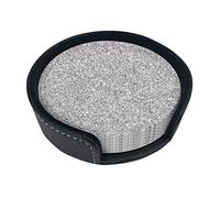 Round Coasters, Silver Glitter,Mugs Pad Cups Mat Set of 6 Leather Drinks Coasters with Holder