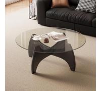 Round Coffee Table 80Cm,Modern Tempered Glass Coffee Table with Sculptural Wooden Curved Base,Contemporary Centre Table for Living Room Sofa, Bedroom,Apartment and Home Office B