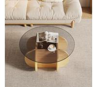 Round Coffee Table 80Cm with Tempered Glass Top,Modern Wooden Centre Table with Unique Petal Curve Base,Italian Style Living Room Furniture for Sofa,Bedroom,Apartment and Office C