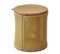 Round Coffee Table and Bedside Table in Natural Rattan with Removable Tray and Hidden Storage - Elegant Living Room and Office Fur