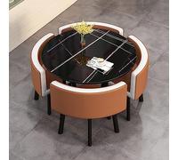 Round Coffee Table and Chair Set 4 Piece Dining Table & Chair Combo Small Office Conference Table Stylish PU Leather Seating for Meetings & Shops