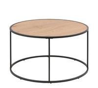 Round Coffee Table Black Metal Frame Oak Top Modern Living Room Furniture
