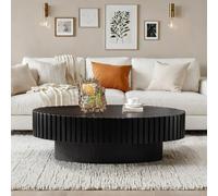 Round Coffee Table, Classic Drum Design with Sintered Stone Top, Modern Handcrafted Accent Table for Living Room, Easy Assembly