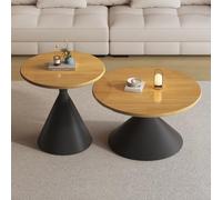 Round Coffee Table，coffee tables，walnut，Mid Century Vintage，mesa de centro para sala Set of 2，Wood Grain Top，for Living Room, Dining Room, Tea, Home Décor，household Essentials(Wood+black,70+50cm)